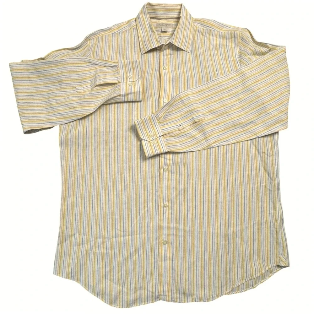 Banana Republic Mens XL Striped 100%‎ Linen Long Sleeve Button Up Shirt NWT!